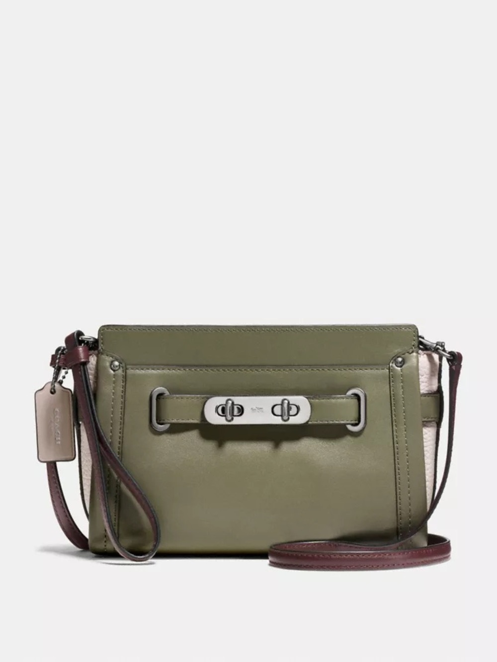 Coach Swagger Olive Color block Leather Crossbody and Silver Hardware